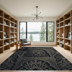 Intricate Charcoal Metallic Medallion Arched Art Rug