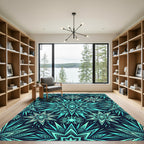 Radiant Teal Celestial Starry Medallion Rug