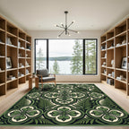 Green Botanical Quatrefoil Fern Tile Rug