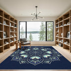 Elegant Navy Teal Floral Medallion Rug