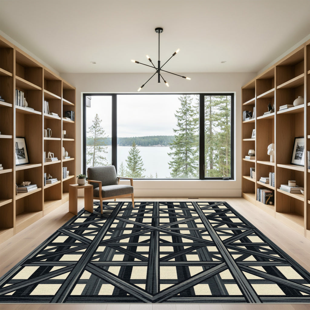 Dark Gray Wooden Lattice Frame Rug