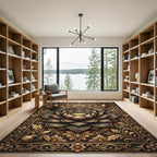 Ornate Golden Lotus Blossom Frame Rug