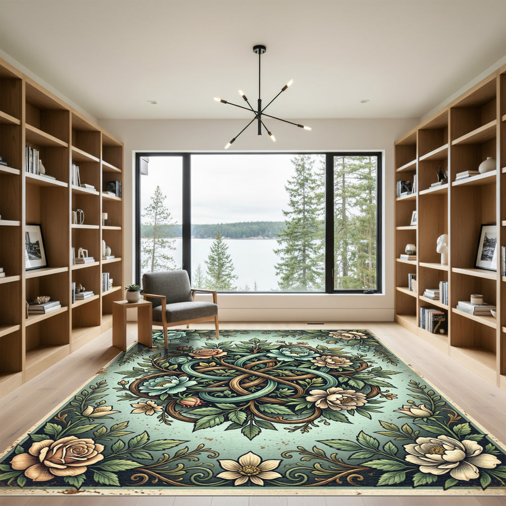 Elegant Floral Celtic Knot Sage Rug