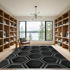 Dark Gray Geometric Hexagon Texture Rug