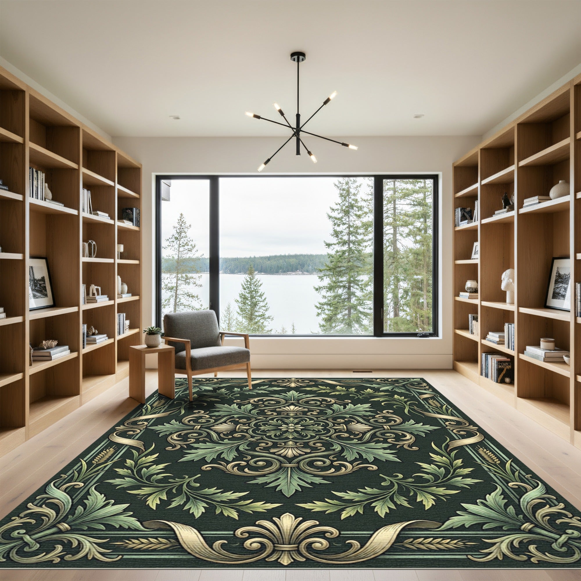 Dark Sage Ethereal Acanthus Foliage Flourish Rug