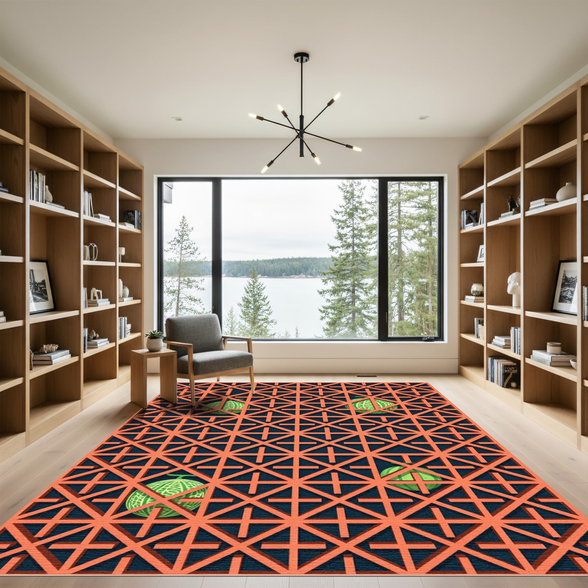 Geometric Terracotta Melon Lattice Grid Rug