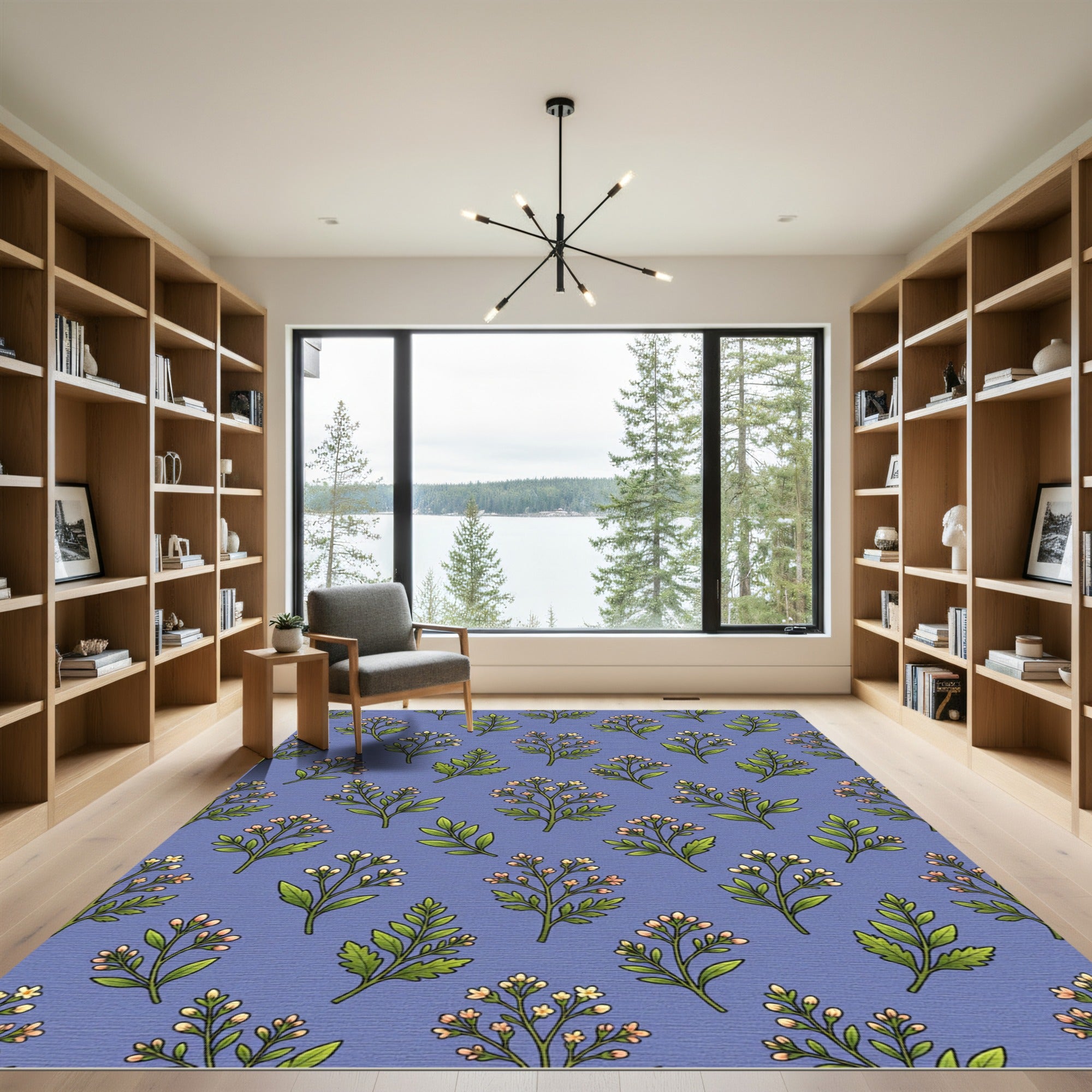 Soft Coral Berry Sprigs Lavender Rug