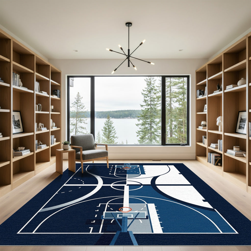 Minimalist Blue Abstract Basketball Court Rug