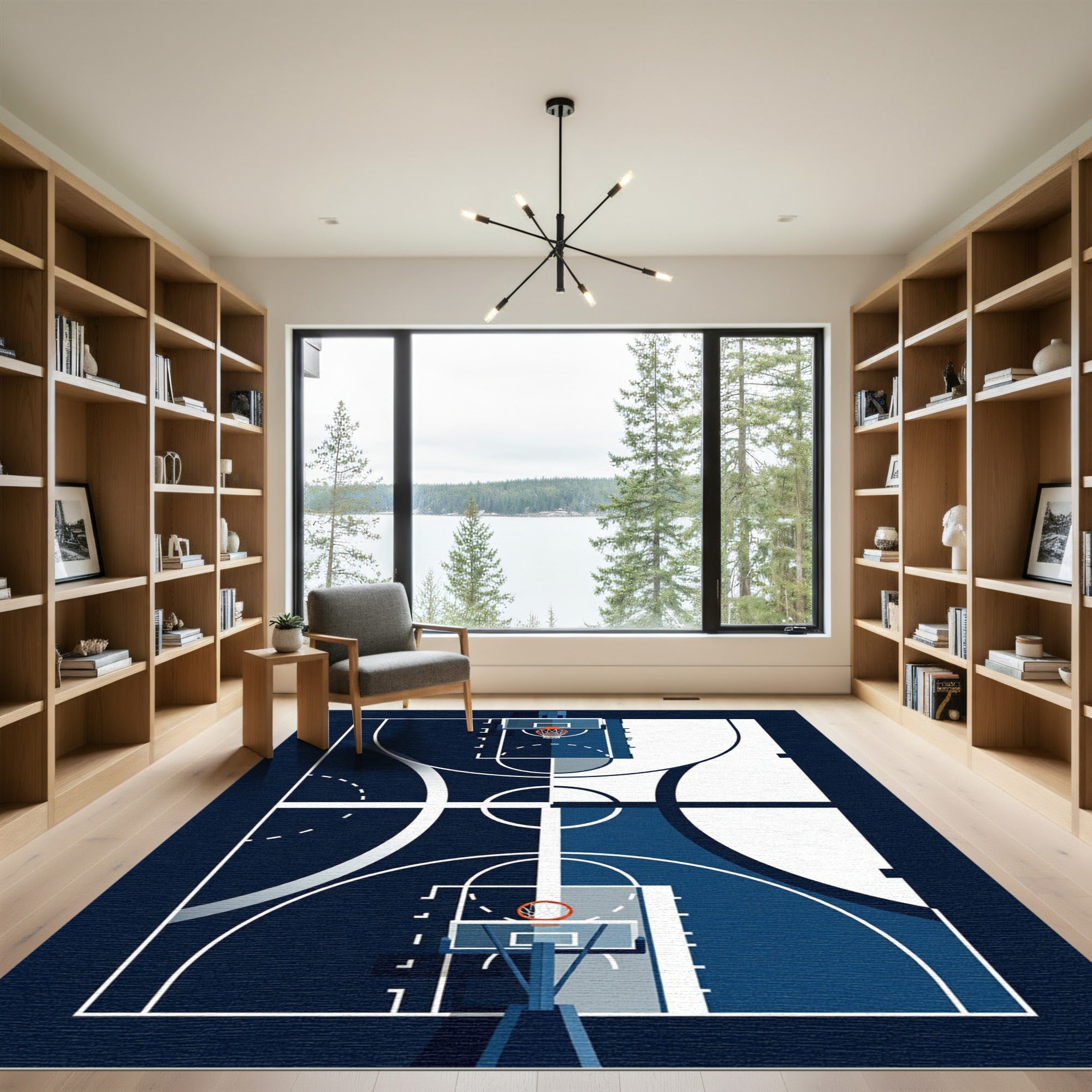 Minimalist Blue Abstract Basketball Court Rug