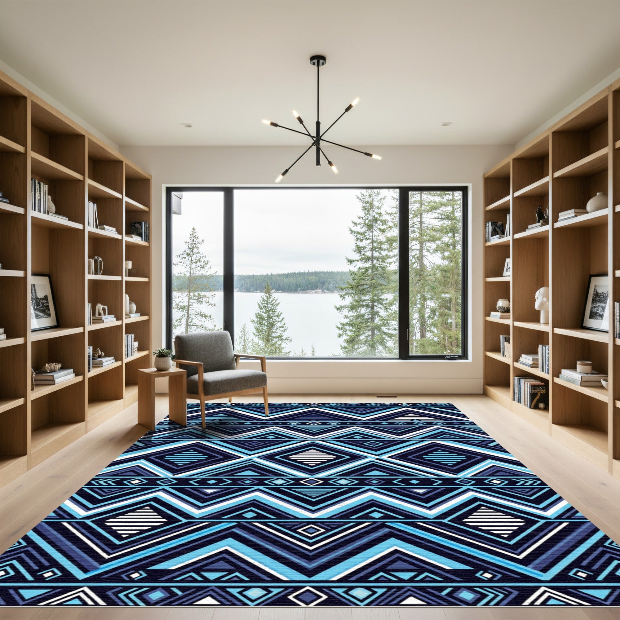 Geometric Indigo Chevron Diamond Area Cover Rug