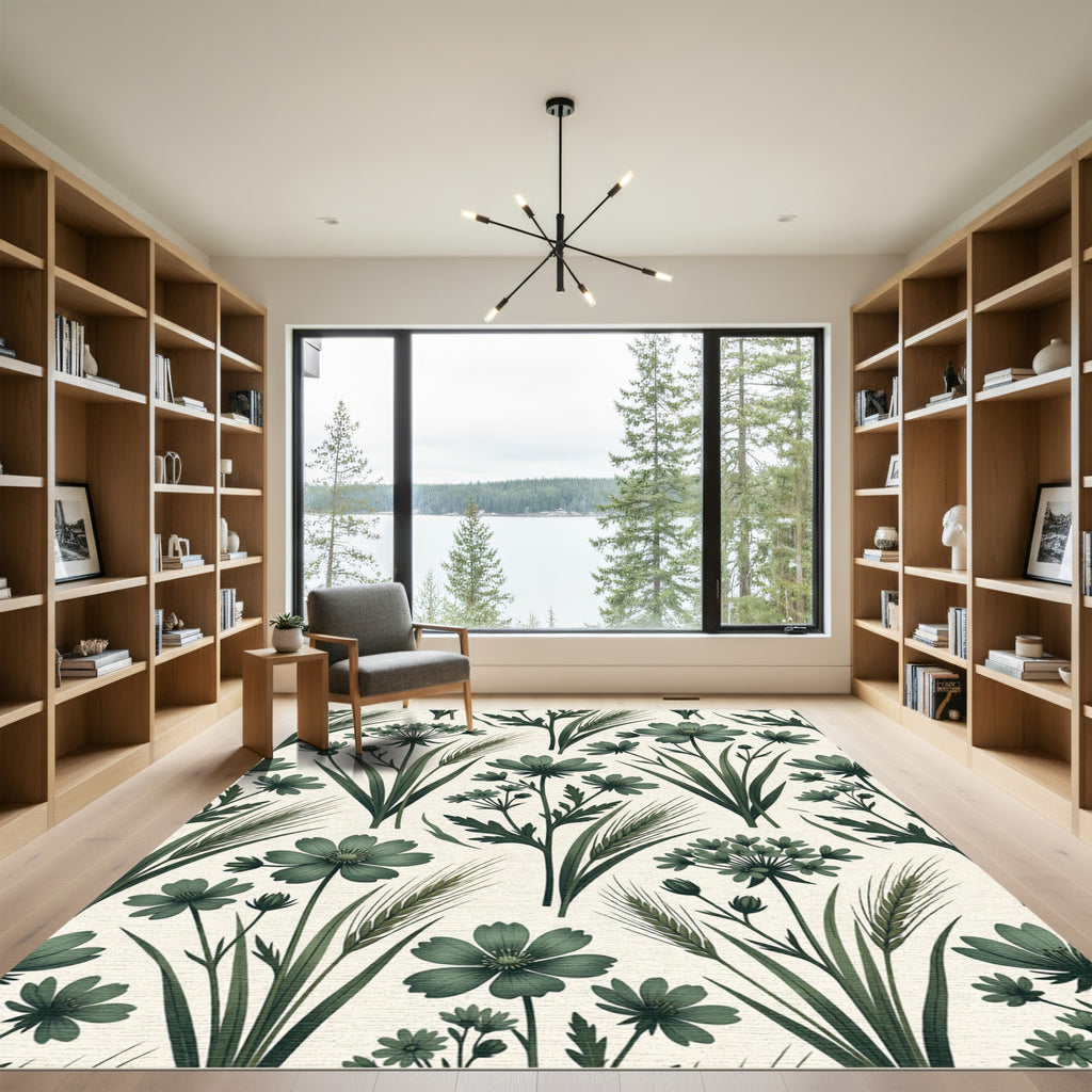 Sage Green Botanical Wheat Meadow Rug