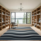 Modern Abstract Silver and Earth Tone Wave Rug