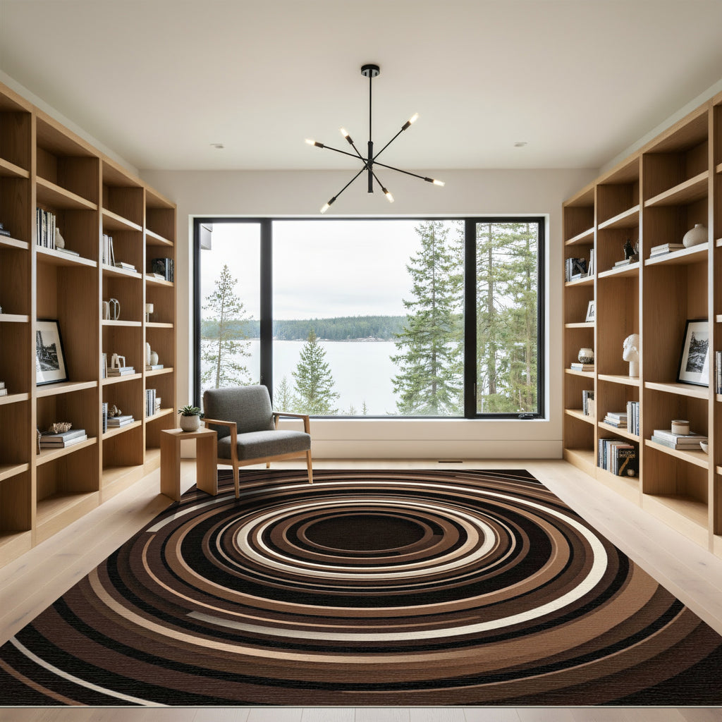 Earthy Bronze Concentric Circular Abstract Rug