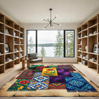 Vibrant Red Flower Medallion Rug