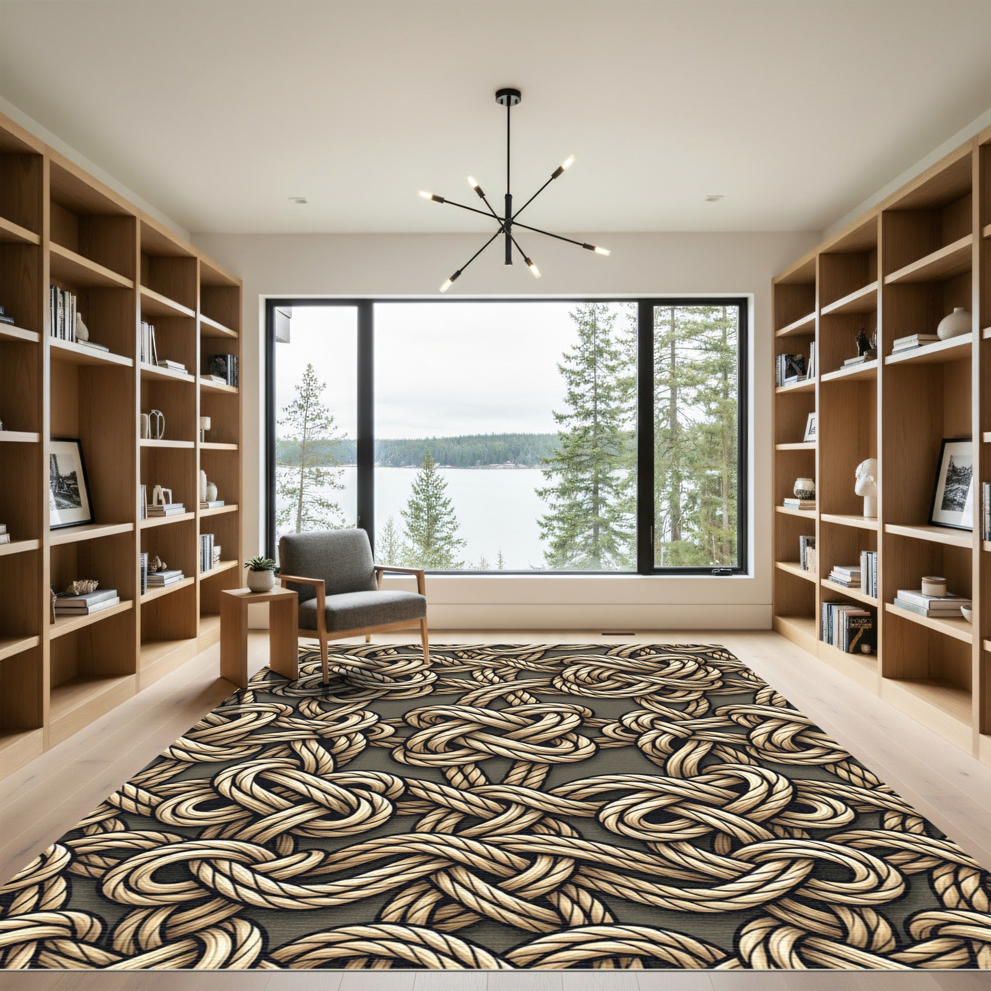Tan Woven Knot Abstract Composition Rug