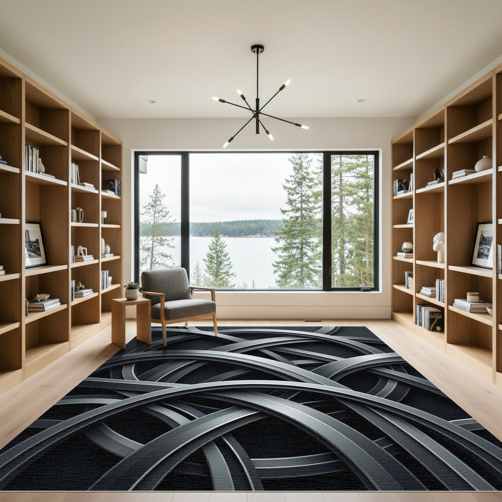 Modern Gray Interlocking Arcs Rug