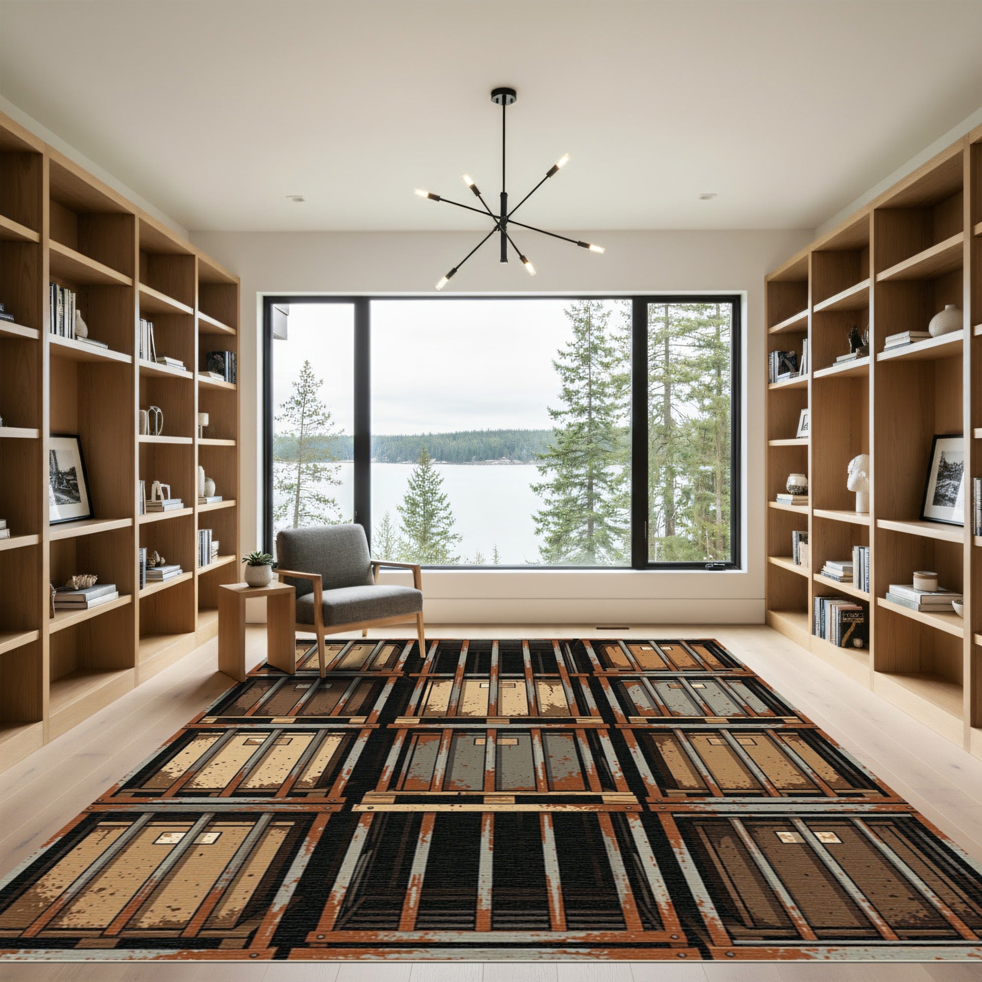 Industrial Stacked Crate Motif Rug