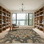 Earthy Brown Paisley Floral Mandala Rug