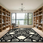 Elegant Monochrome Ornamental Filigree Medallion Rug