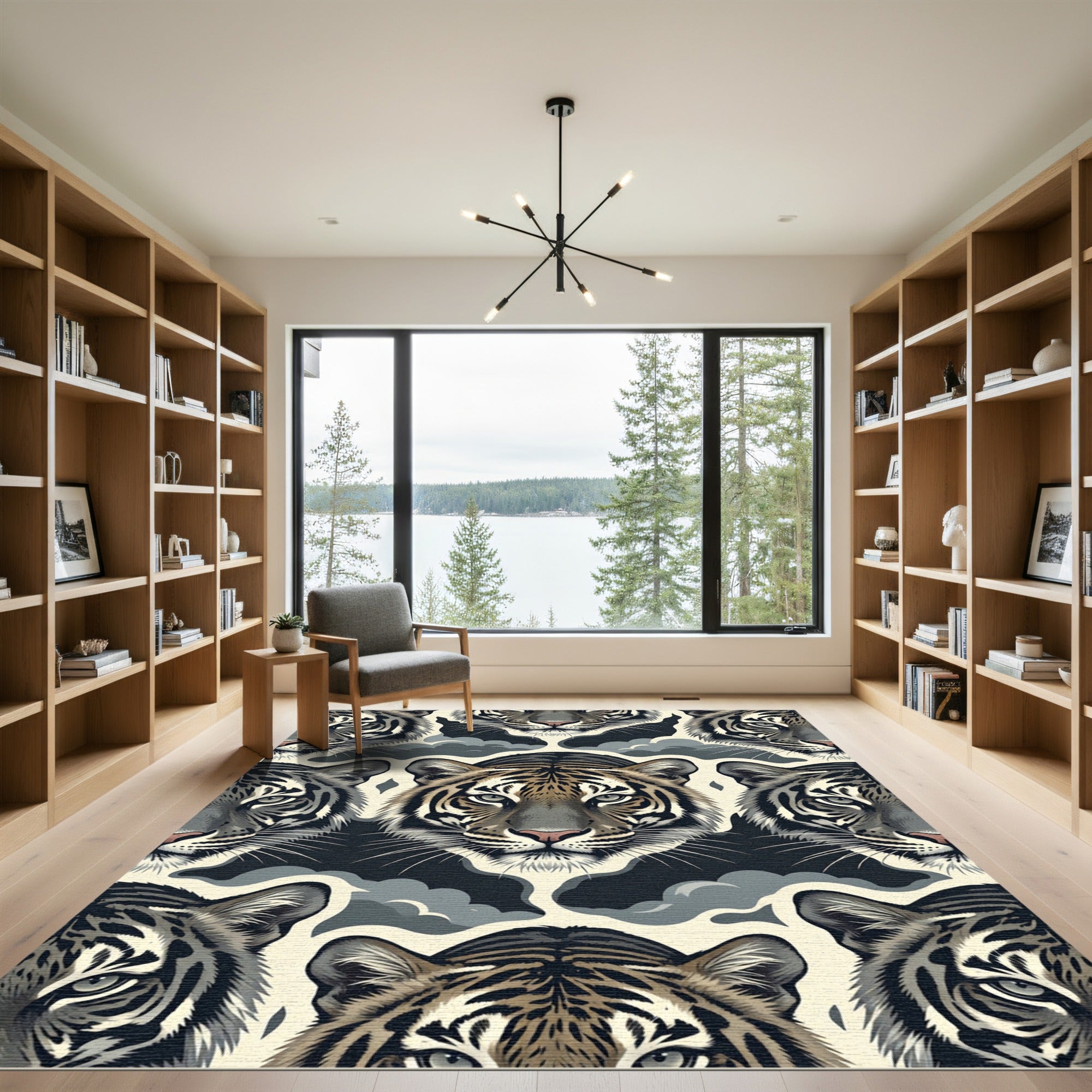 Midnight Tiger Face Cloud Illustration Rug