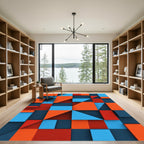 Bold Abstract Geometric Orange Blue Squares Rug