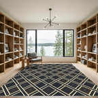 Sophisticated Gold and Charcoal Geometric Lattice Rug