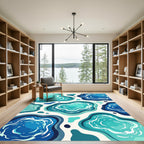 Cool Blue Abstract Water Ripples Rug