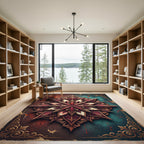 Ornate Crimson Teal Mandala Medallion Rug