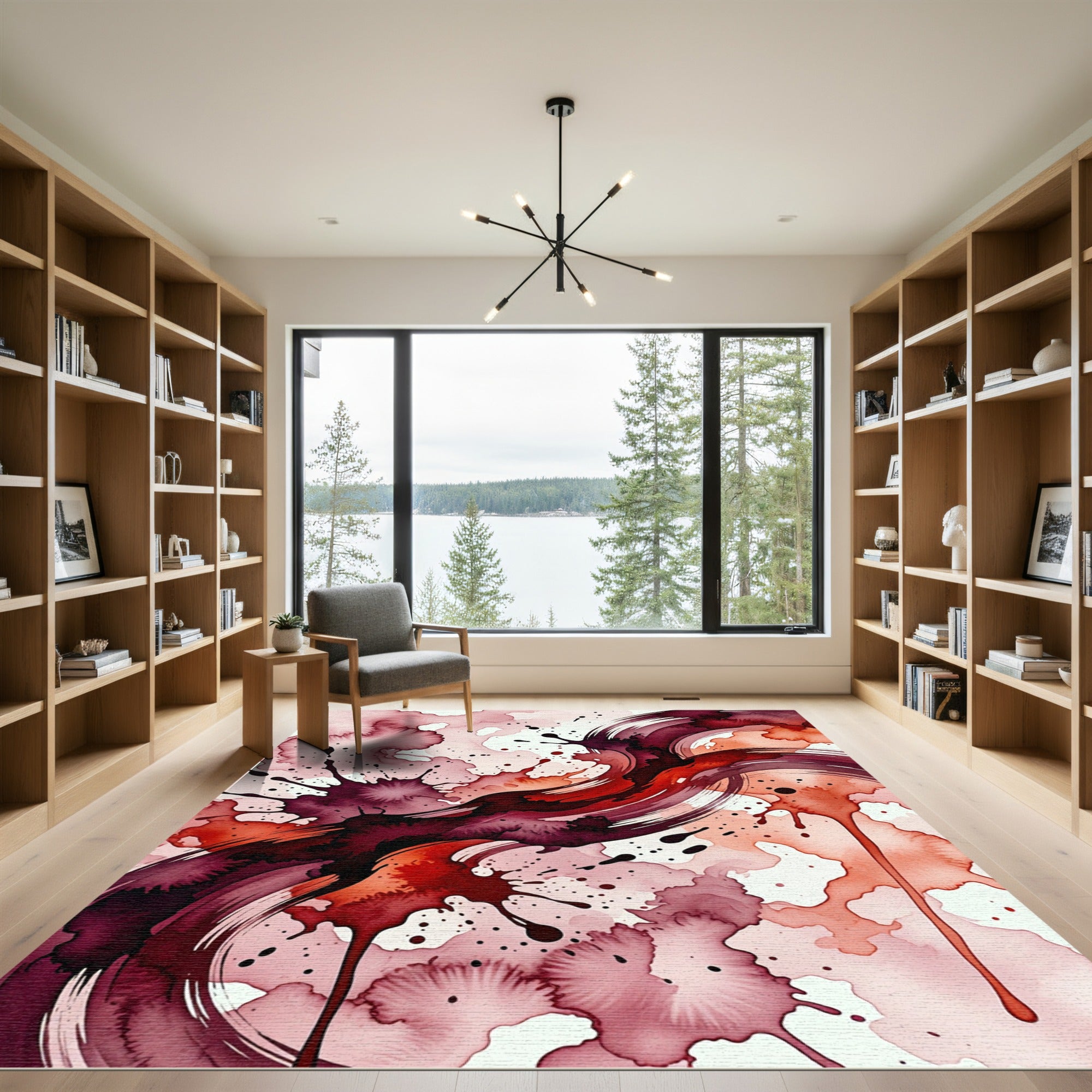 Abstract Crimson Watercolor Ink Swirl Rug