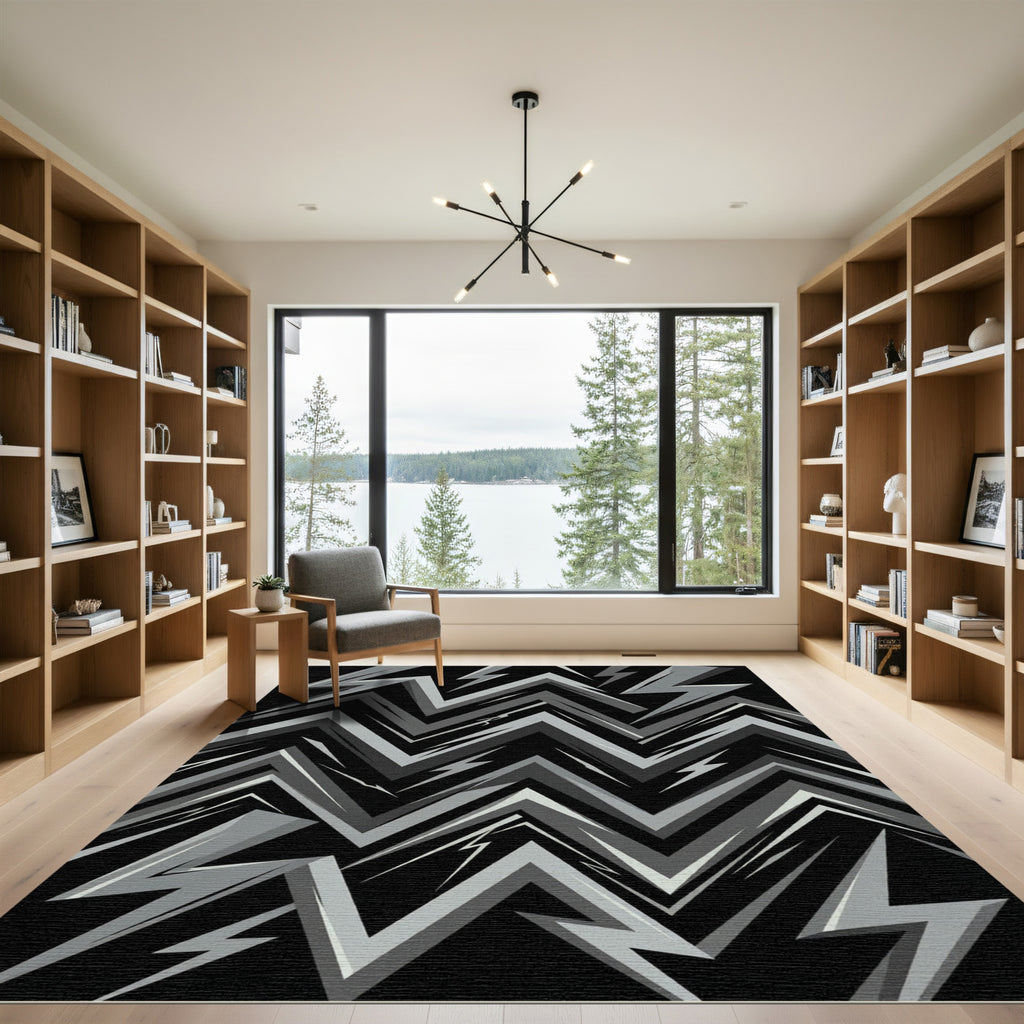 Jagged Gray Lightning Bolt Rug