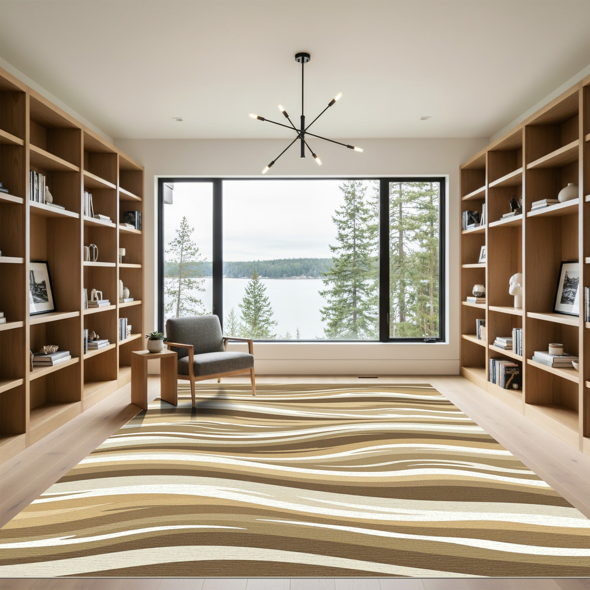 Neutral Earth Tone Abstract Wavy Lines Rug