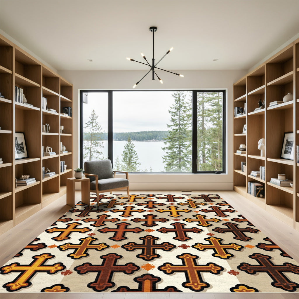 Gilded Bronze Ornate Cross Grid Rug