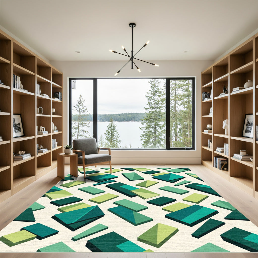 Modern Emerald Geometric Block Rug