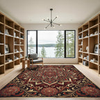Intricate Crimson Floral Gold Medallion Rug