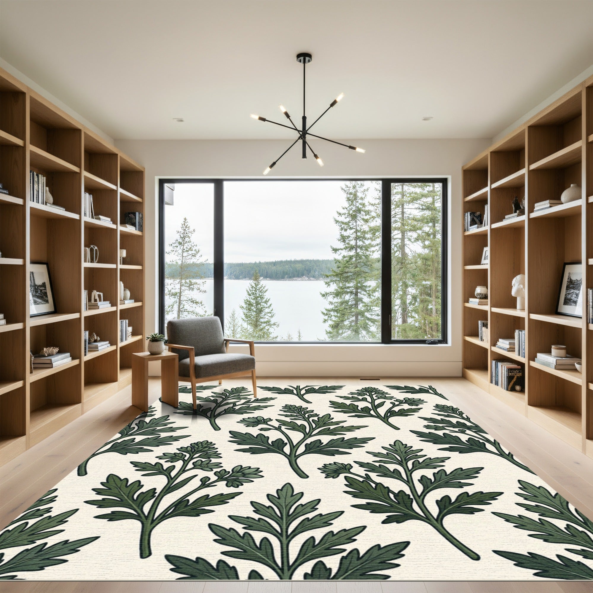 Verdant Green Botanical Branch Pattern Rug