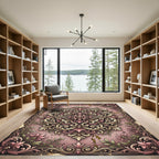 Vintage Dusty Rose Ornate Scroll Medallion Rug