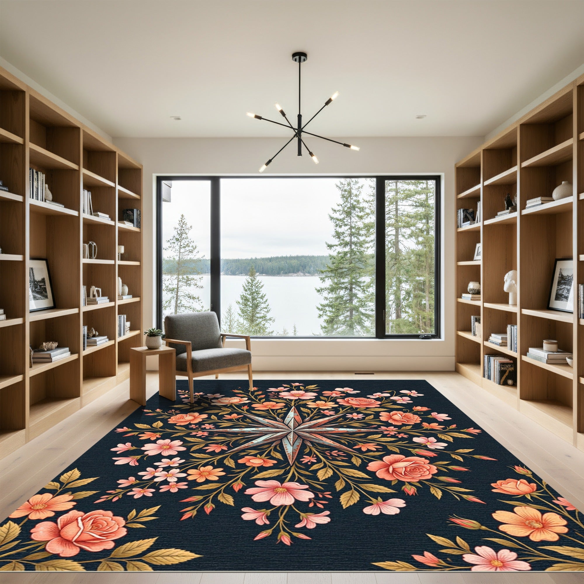 Elegant Starburst Floral Blush Rug
