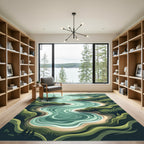 Serene Emerald Winding River Landscape Rug