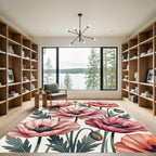 Soft Pink Poppy Floral Garden Art Rug