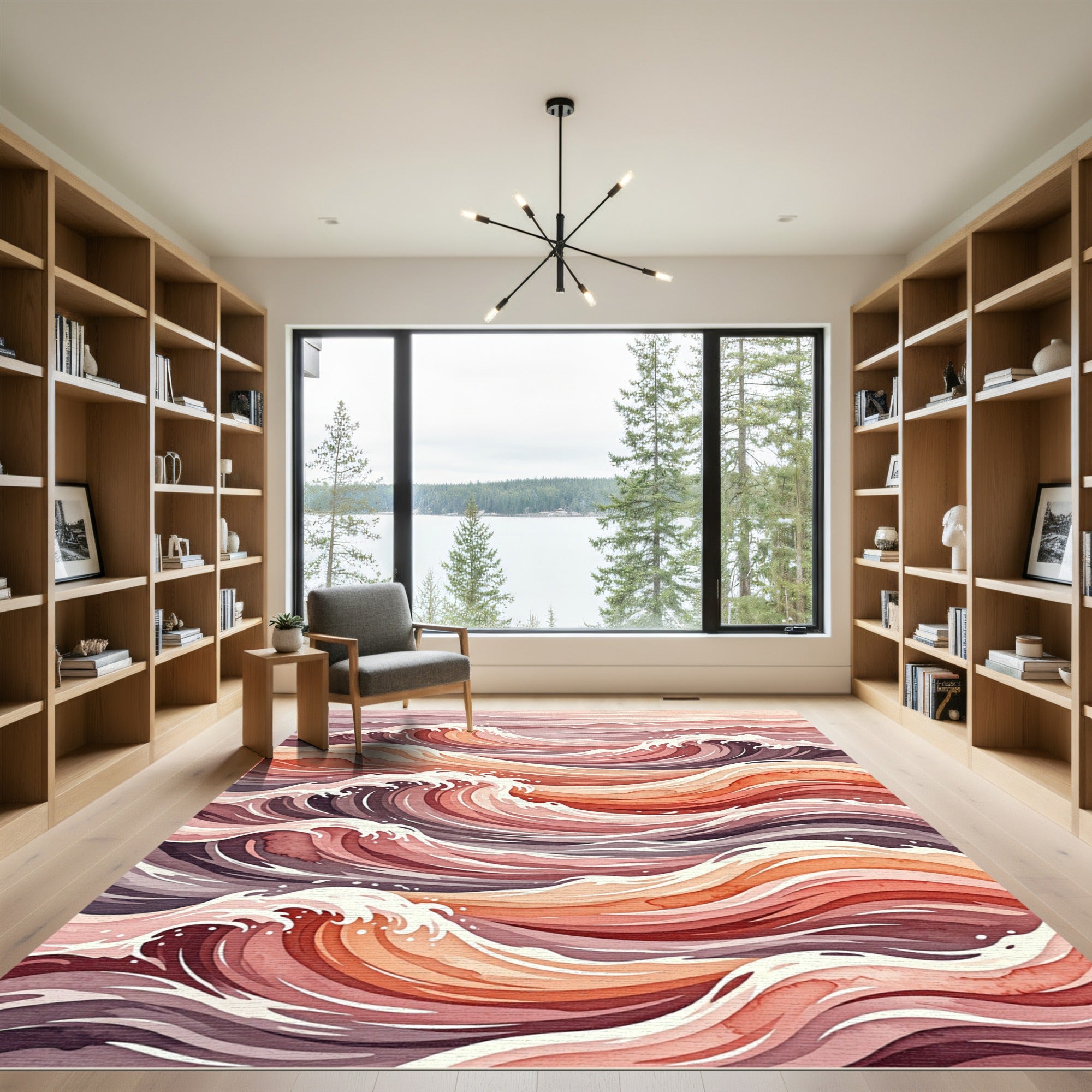 Coral Waves Artistic Watercolor Rug