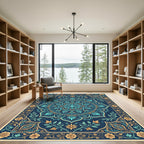 Royal Blue Floral Medallion Boho Rug