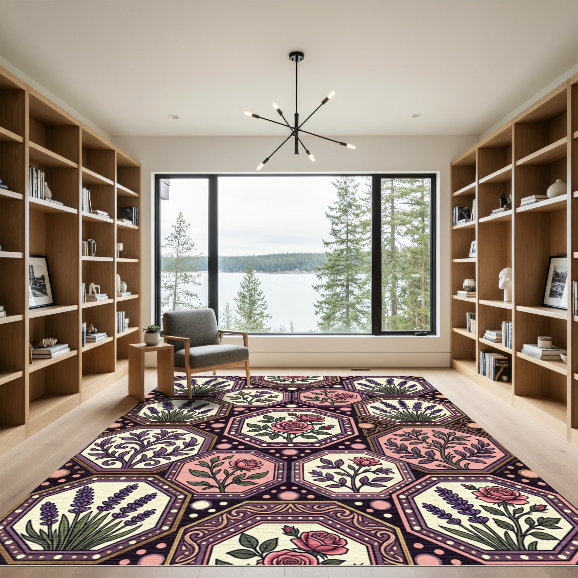 Vintage Floral Lavender Rose Octagons Rug