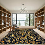 Luxurious Black Gold Floral Damask Rug