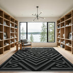 Monochromatic Charcoal Geometric Labyrinth Maze Rug
