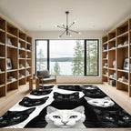 Black White Feline Portrait Collection Rug