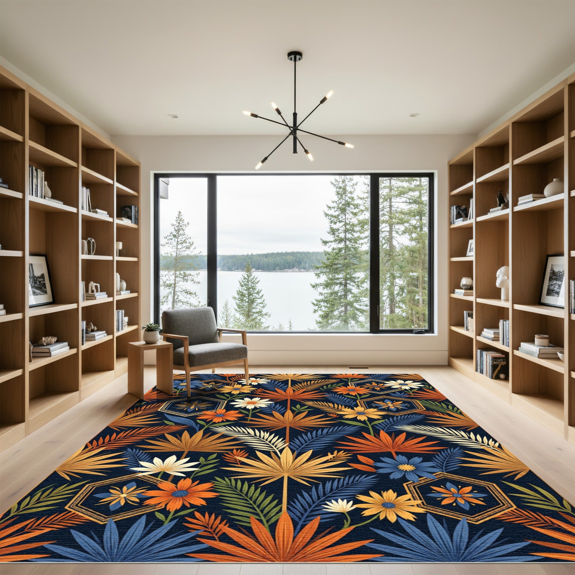 Botanical Geometric Hexagon Midnight Flora Rug