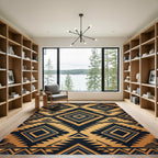 Geometric Ochre and Charcoal Aztec Rug