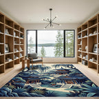 Azure Pagoda Serene Landscape Scene Rug