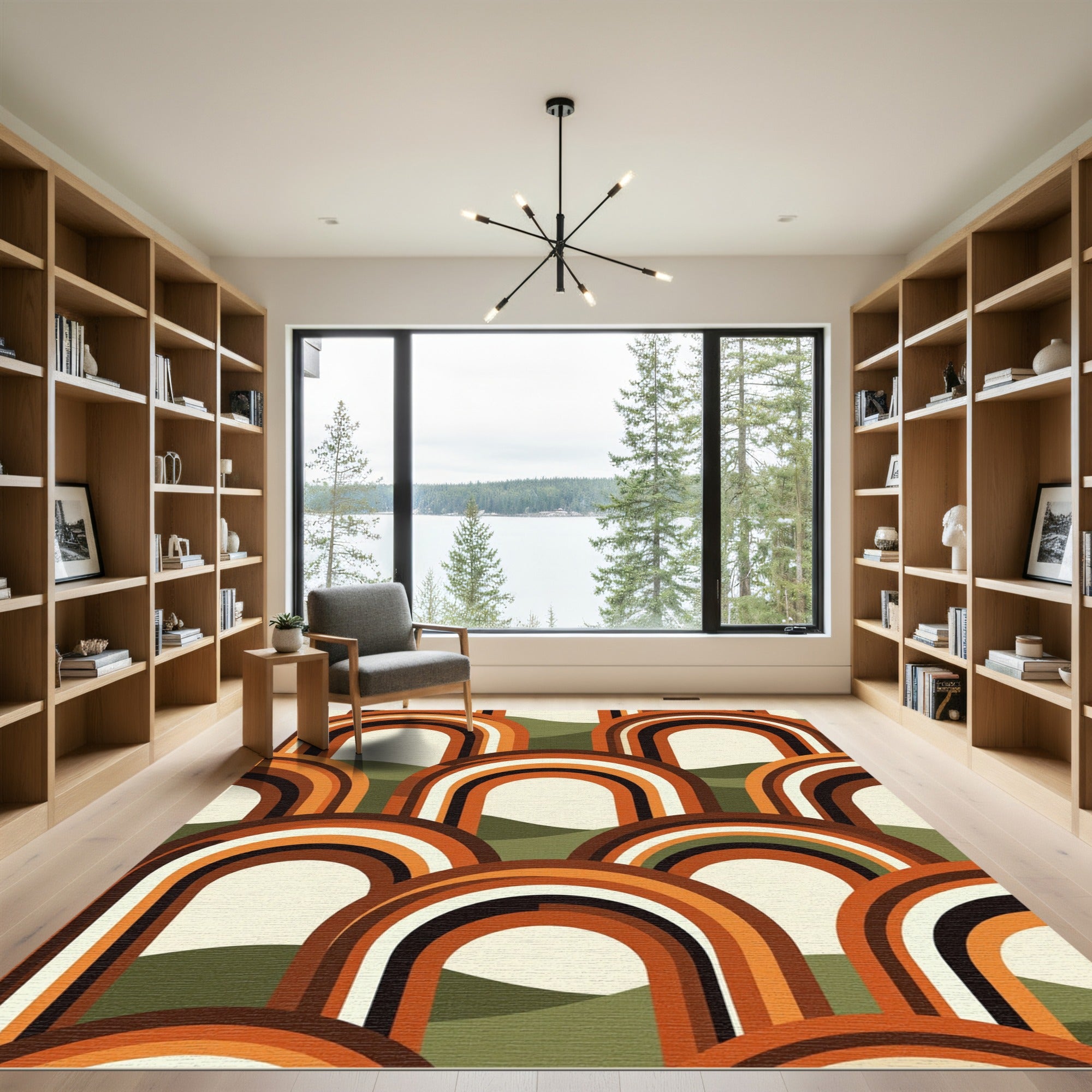 Retro Mid-Century Burnt Orange Arch Rug