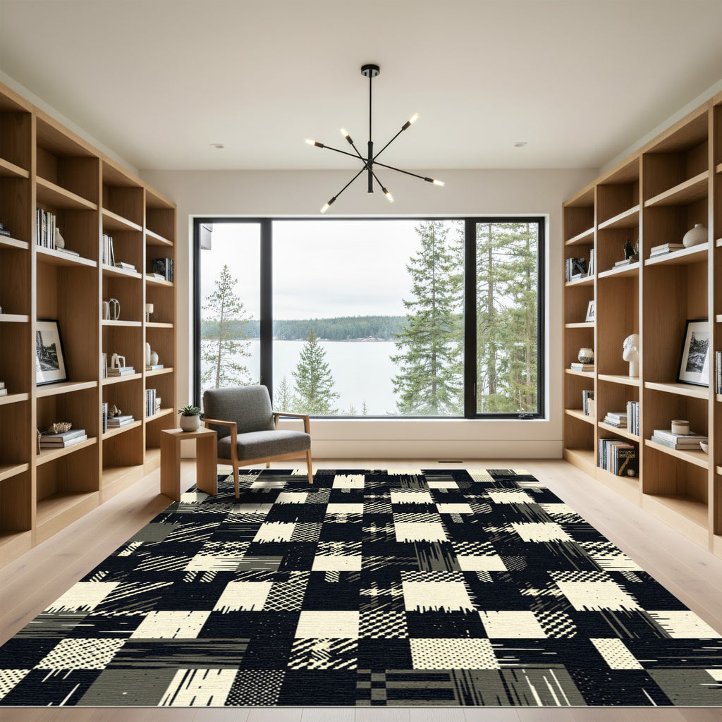 Distressed Patchwork Geometric Arrangement Rug